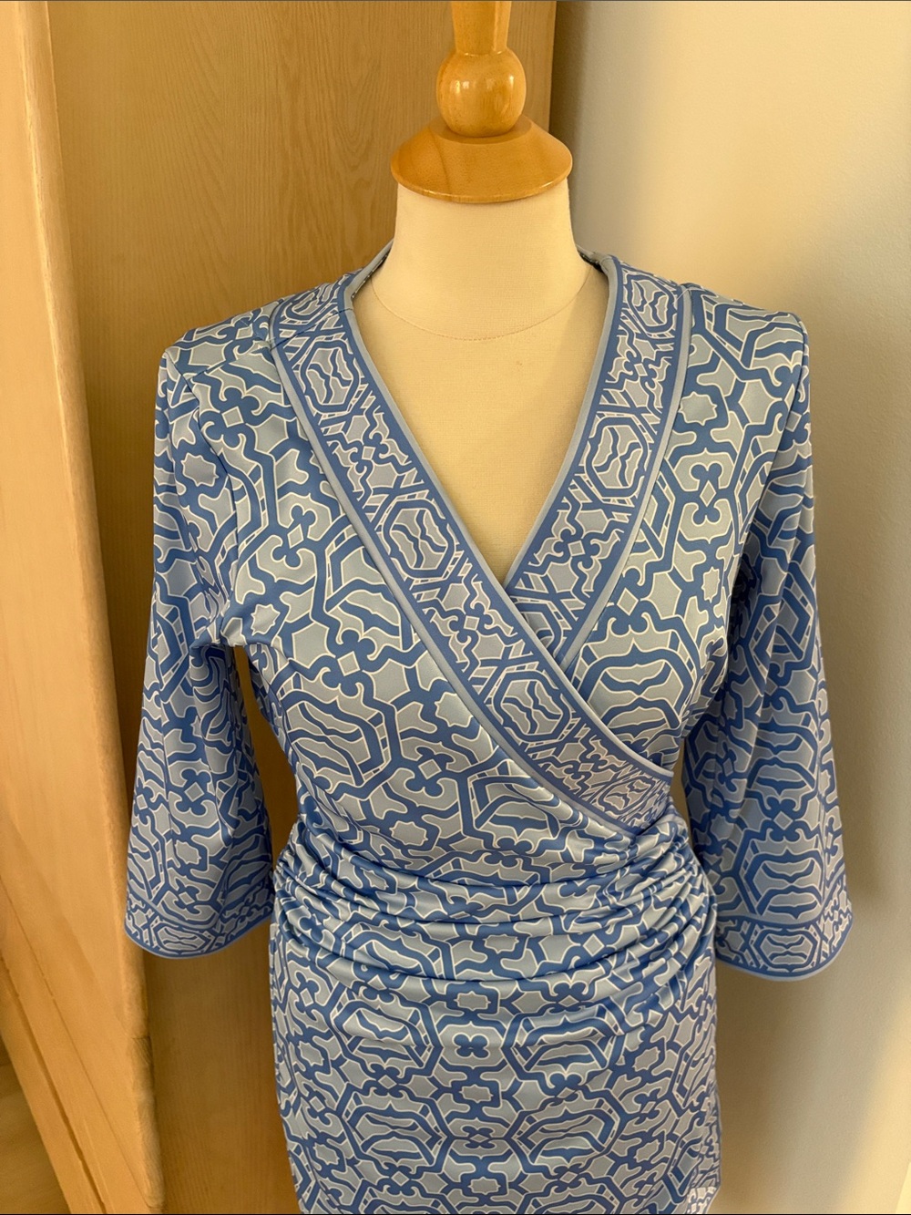 Gretchen Scott Designs Sky Blue Geometric Wrap Blazer
